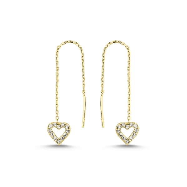Cercei lungi din argint 925 aurit cu inimioare si zirconii albe - Be in Love ETU0050 [1]